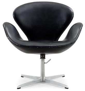 615. An Arne Jacobsen black leather 'Swan' easy chair, Fritz Hansen, Denmark 1960's.