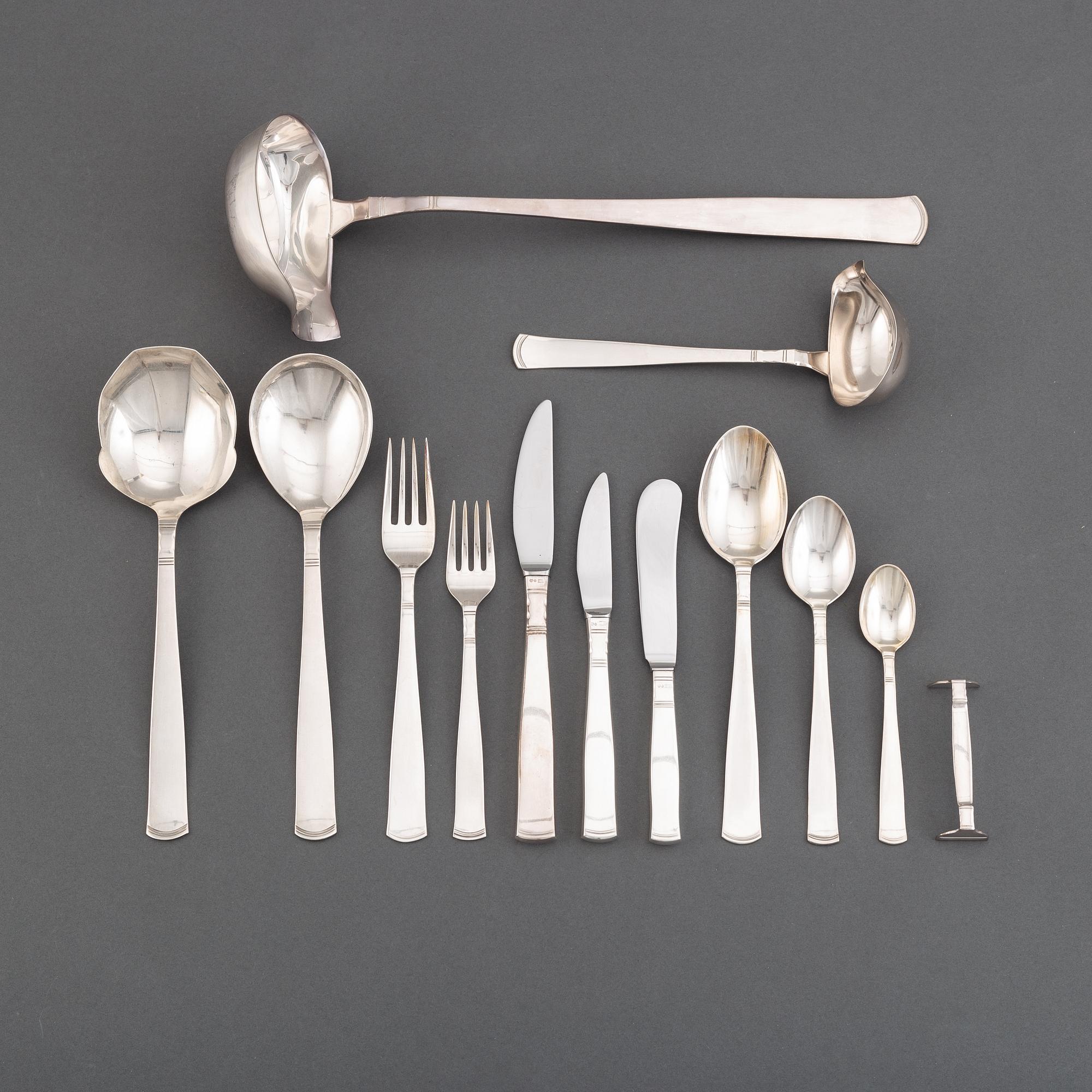 Jacob Ängman, an 86-piece silver flatware service 'Rosenholm', GAB, Sweden.