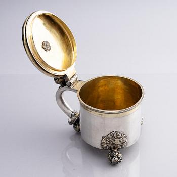 A Baltic 17th century parcel-gilt silver tankard, mark of Johan Strengman, (active 1686, 1690-1701) probably 1691, Nyen.