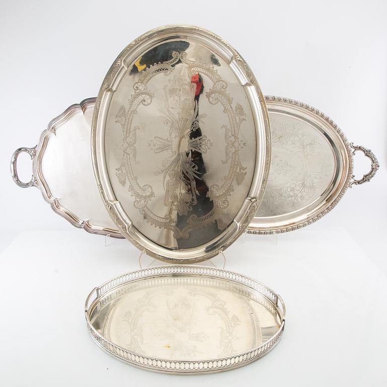 Trays 4 pcs of silver-plated metal, first half of the 20th century.