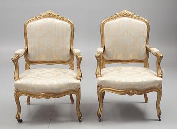 KARMSTOLAR, ett par, Louis XV-stil, 1800-talets slut.