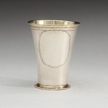 A Swedish 18th century parcel-gilt beaker, makers mark of Sven T. Röding, Växjö (1736-1754).