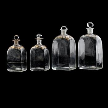 KARAFFER, 4 st, glas, 1800-tal.