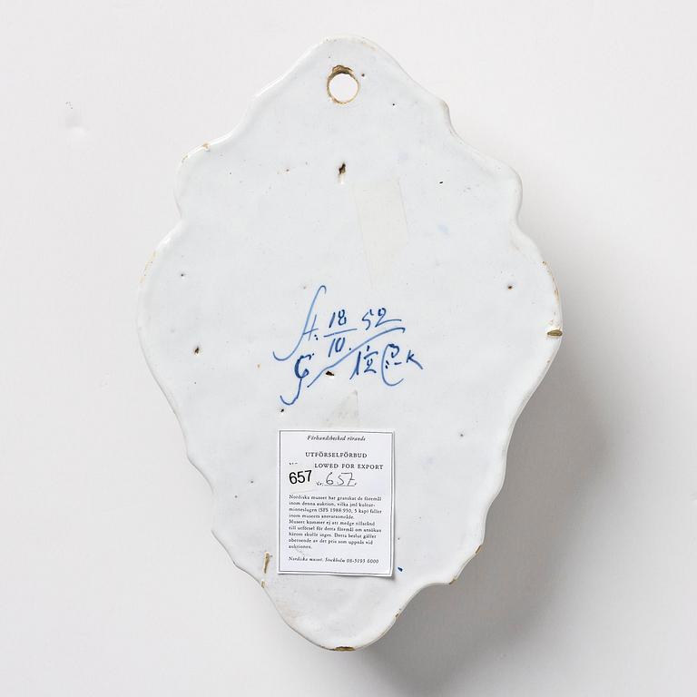 Tvålfoder, fajans. Rörstrand, 1752.