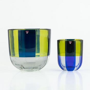 Erika Lagerbielke, skålar, två st, "Sienna Klar" och "Sienna blå", Orrefors Gallery, signerad, 1988.