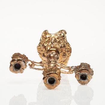 KANDELABER, förgylld metall, rokokostil, 1900-tal.