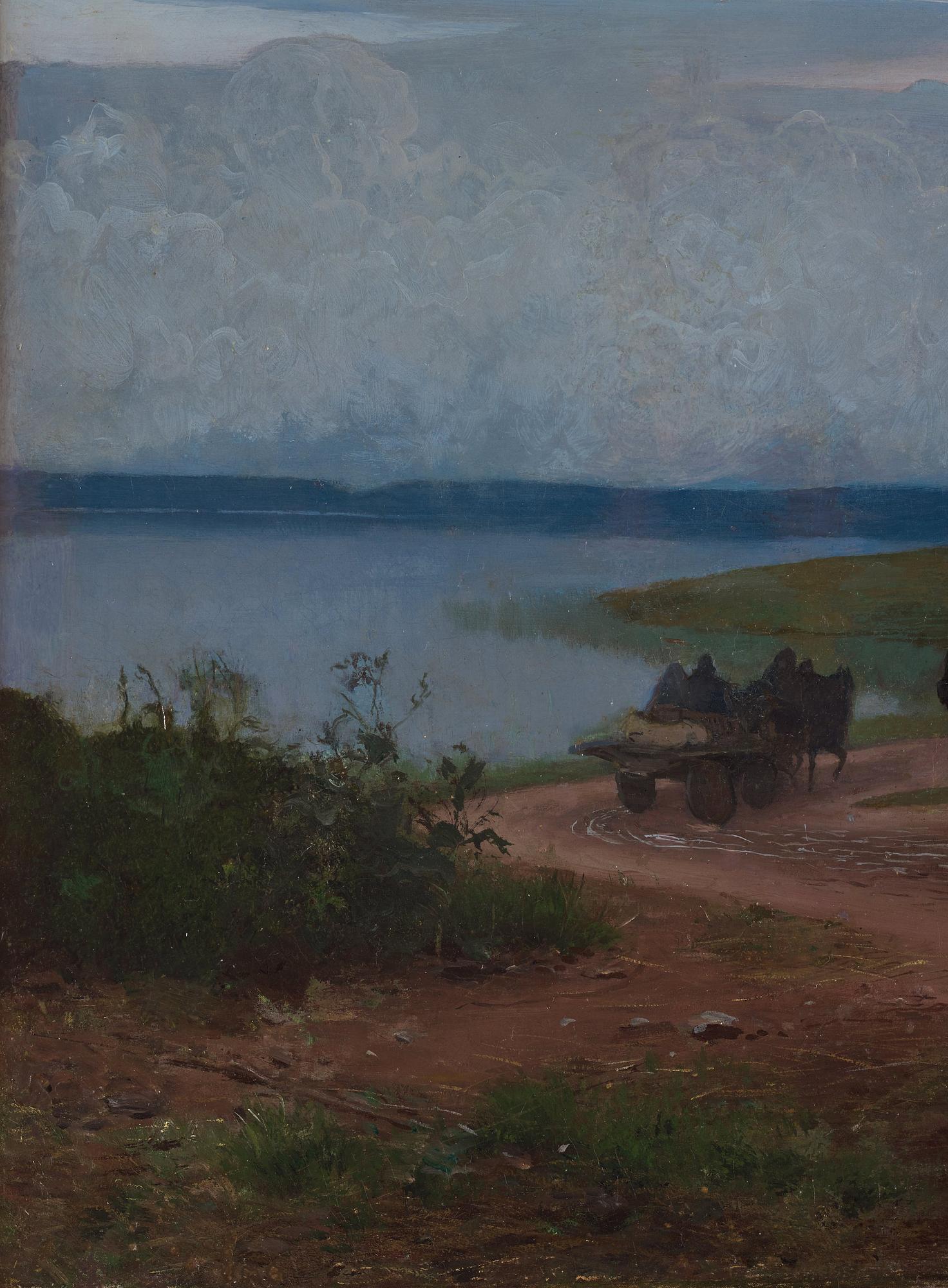 August Malmström, Skymningslandskap med hästekipage.