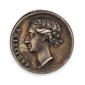195. A coin commemorating Christina of Sweden's coronation 1650, by Erich Parise (medal engraver, fl. mid 17th century).