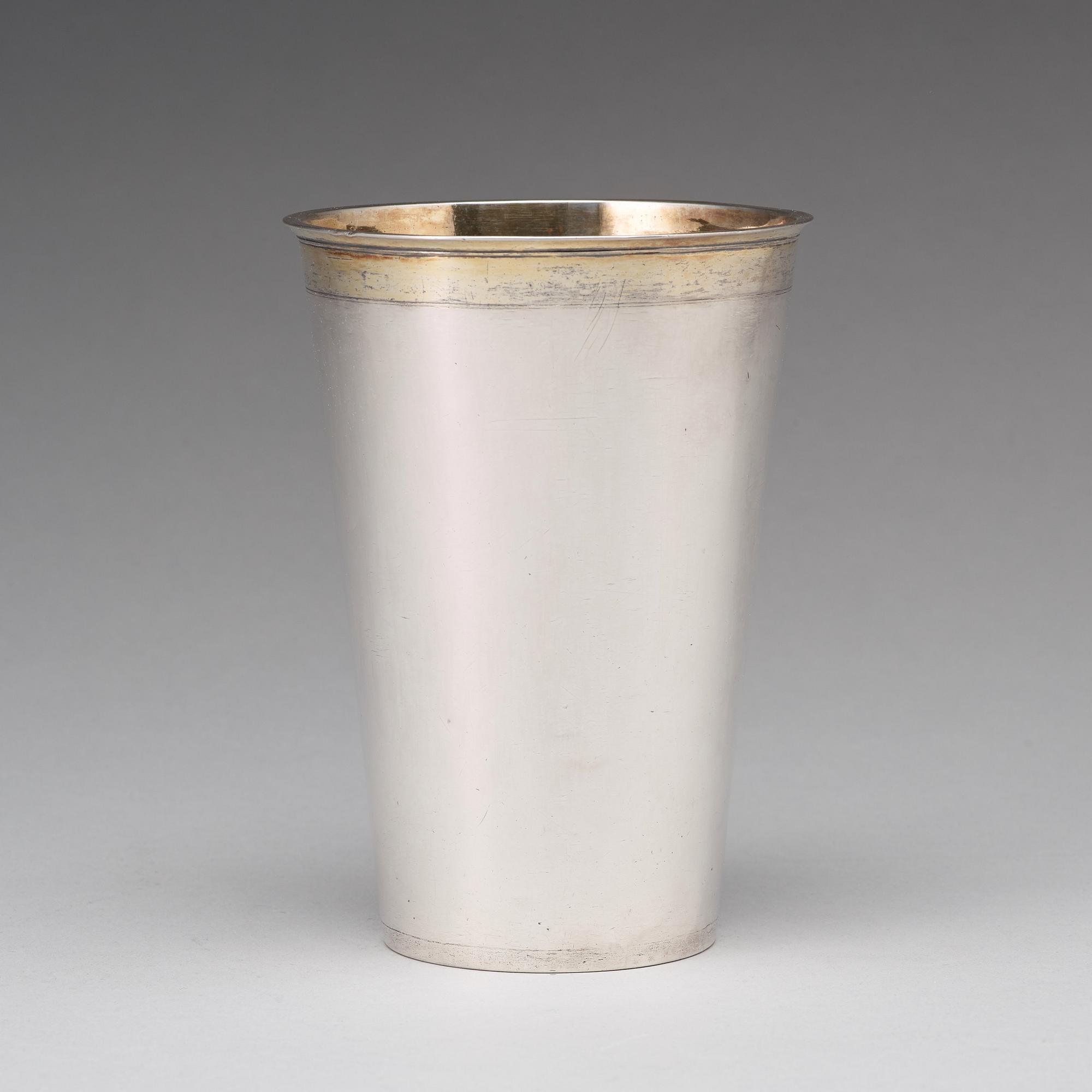A Swedish 17th century parcel-gilt silver beaker, mark of Erik Bengtsson Starin, Stockholm 1695.