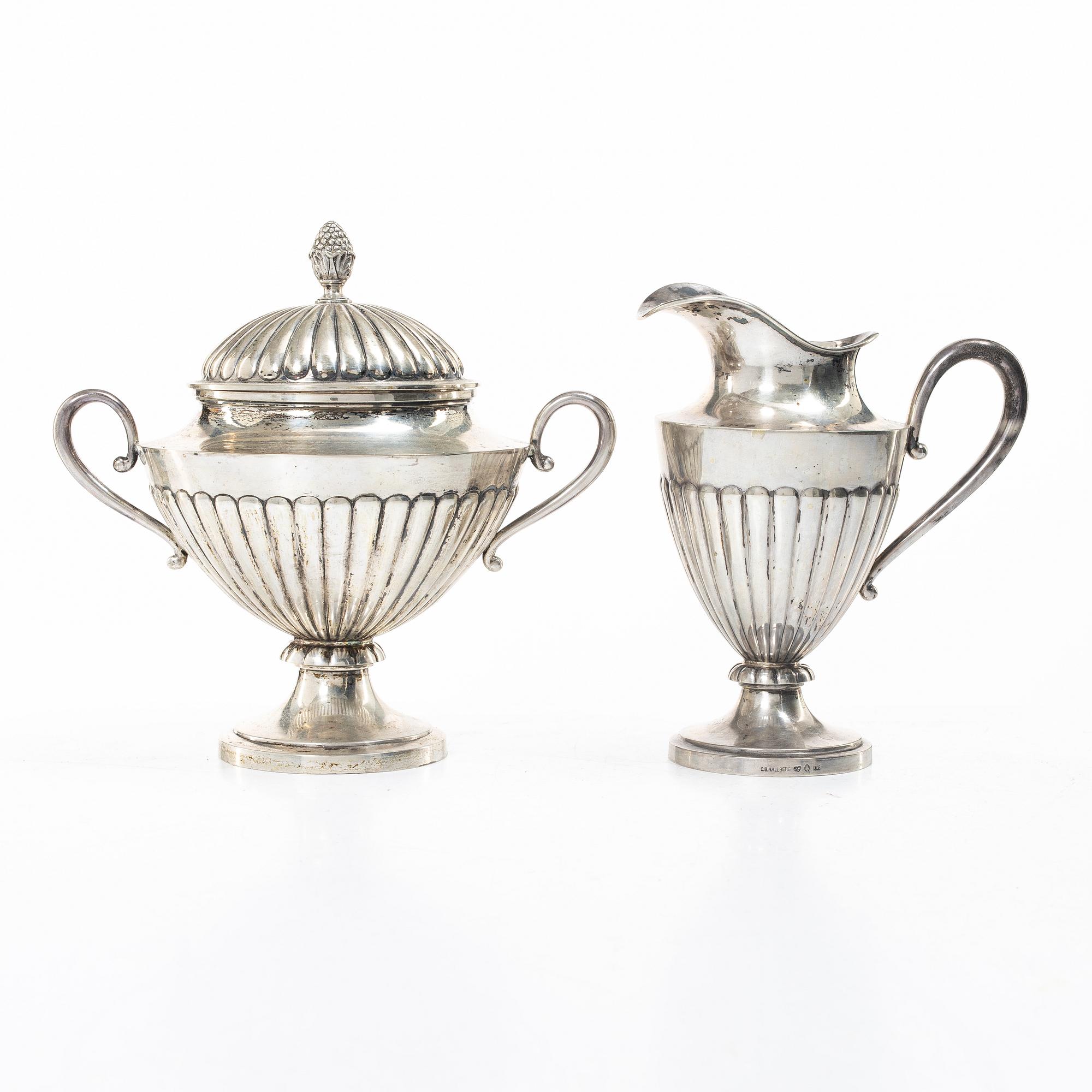 C.G. Hallberg, Tea and coffee service, 4 pieces, silver, Gustavian style, Stockholm 1897–1909.