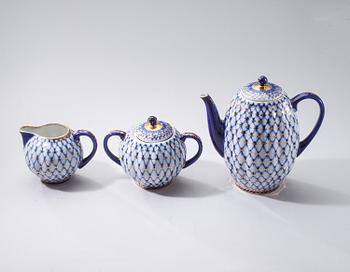 KAFFESERVIS, 16 delar, porslin, "Blue net", Lomonosov, Sovjet, 1980-tal.