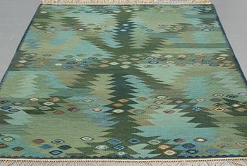 Barbro Nilsson, Matto, "Tånga grön", flat weave, ca 234 x 169-171 cm, signed AB MMF BN.