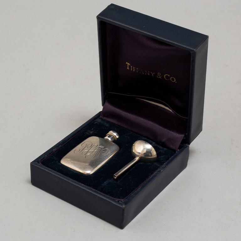 A TIFFANY & CO PERFUME BOTTLE, silver.