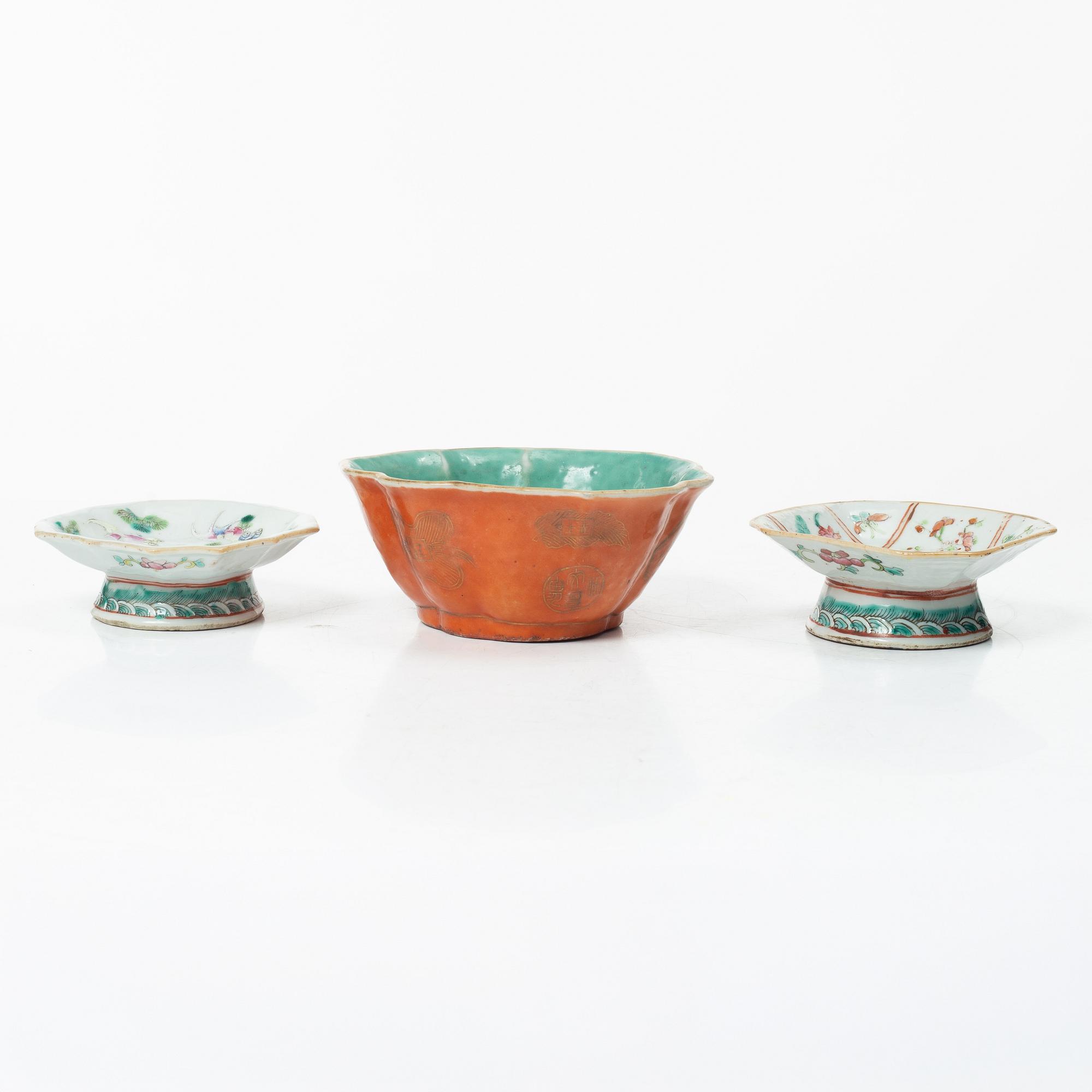 Skålfat, tre stycken, sen Qingdynasti.