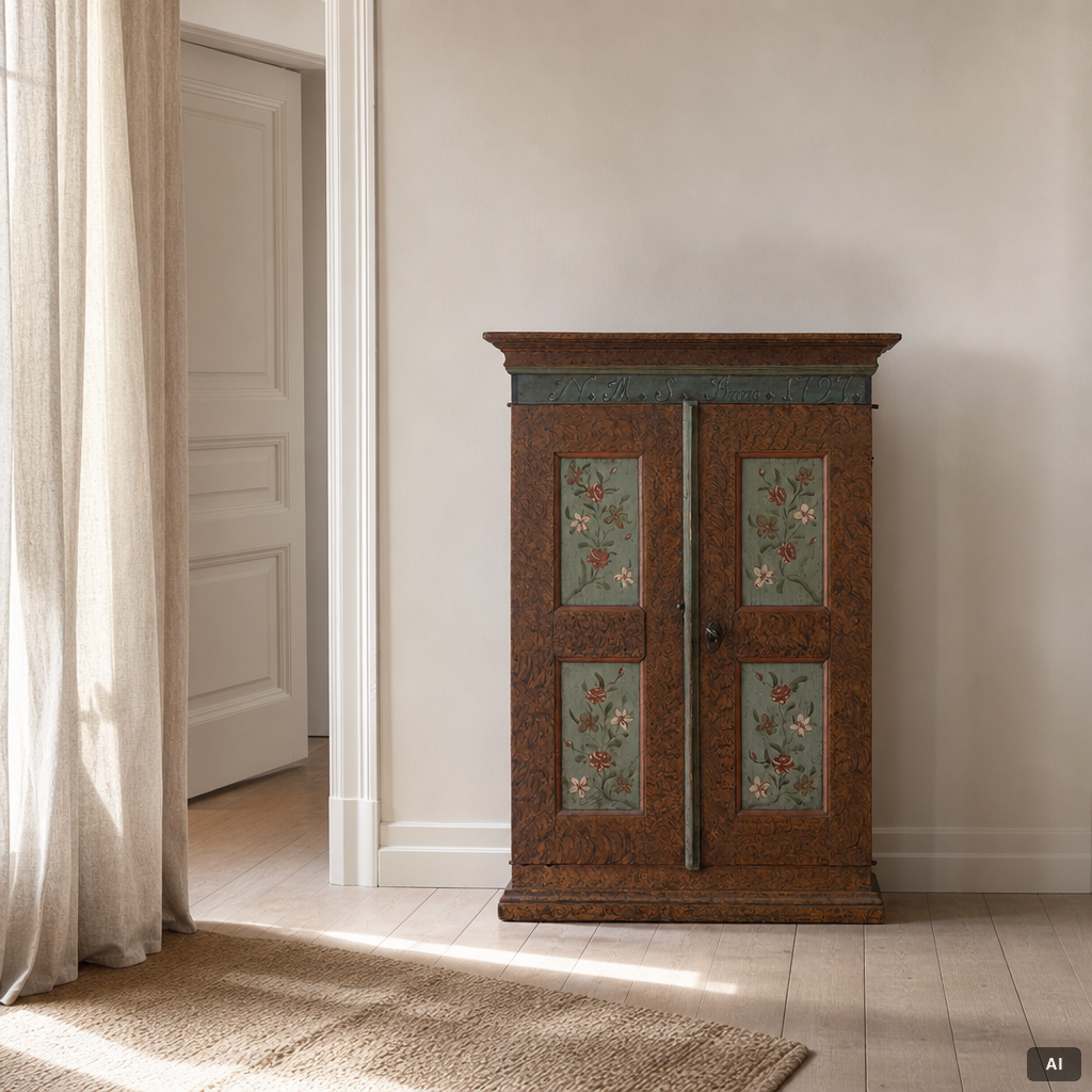 A Swedish painted cabinet,  marked 1797.
