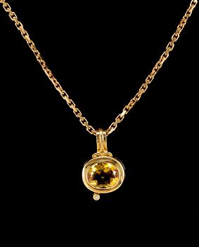 790. NECKLACE, citrine and brilliant cut diamond.