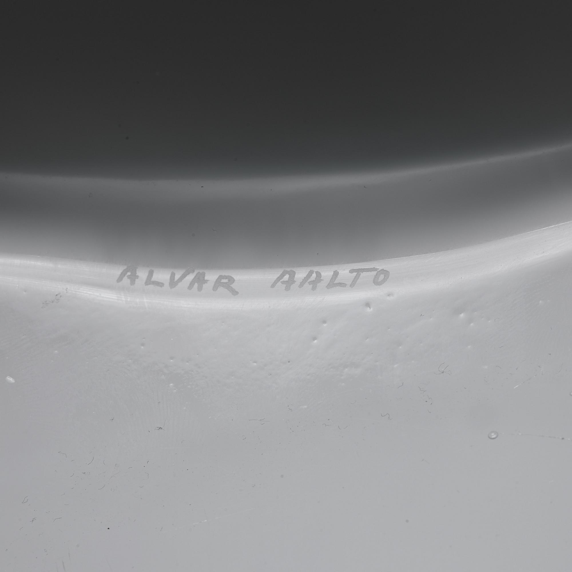 Alvar Aalto, a white mould blown glass vase, Iittala, Finland, model 3031.