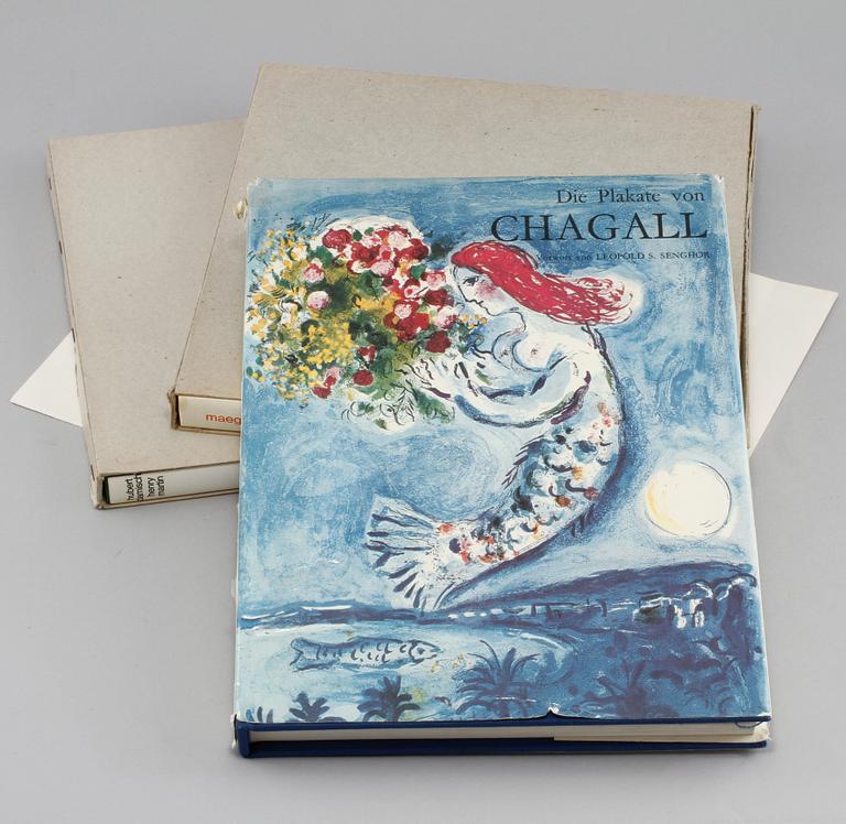 PARTI BÖCKER, 3 st, och GRAFISKT BLAD, Chagall och Adami, 1900-talets andra hälft.