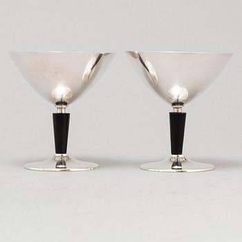 FOLKE ARSTRÖM, cocktailglas, 6 st, samt  bricka, nysilver, 1930/40-tal.
