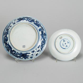 Two blue and white dishes, Ming dynasty (1368-1644).
