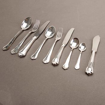 A Swedish 20th century set of 99 silver cutlery mark of Mema Linköping 1982, weight including cartoons 3140 gr.
