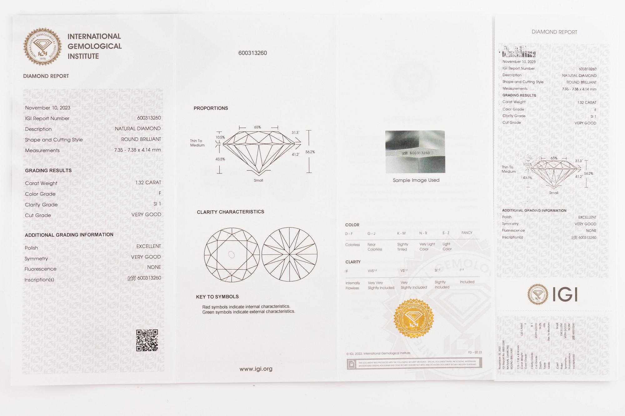 Ring, 18K white gold with brilliant-cut diamond 1.32 ct,.