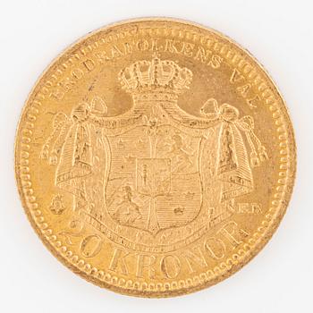 Oscar II, gold coin, 20 kr, 1878.