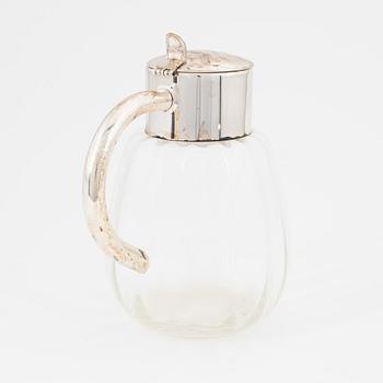 A glass and silver plate jug, mid 20th century.