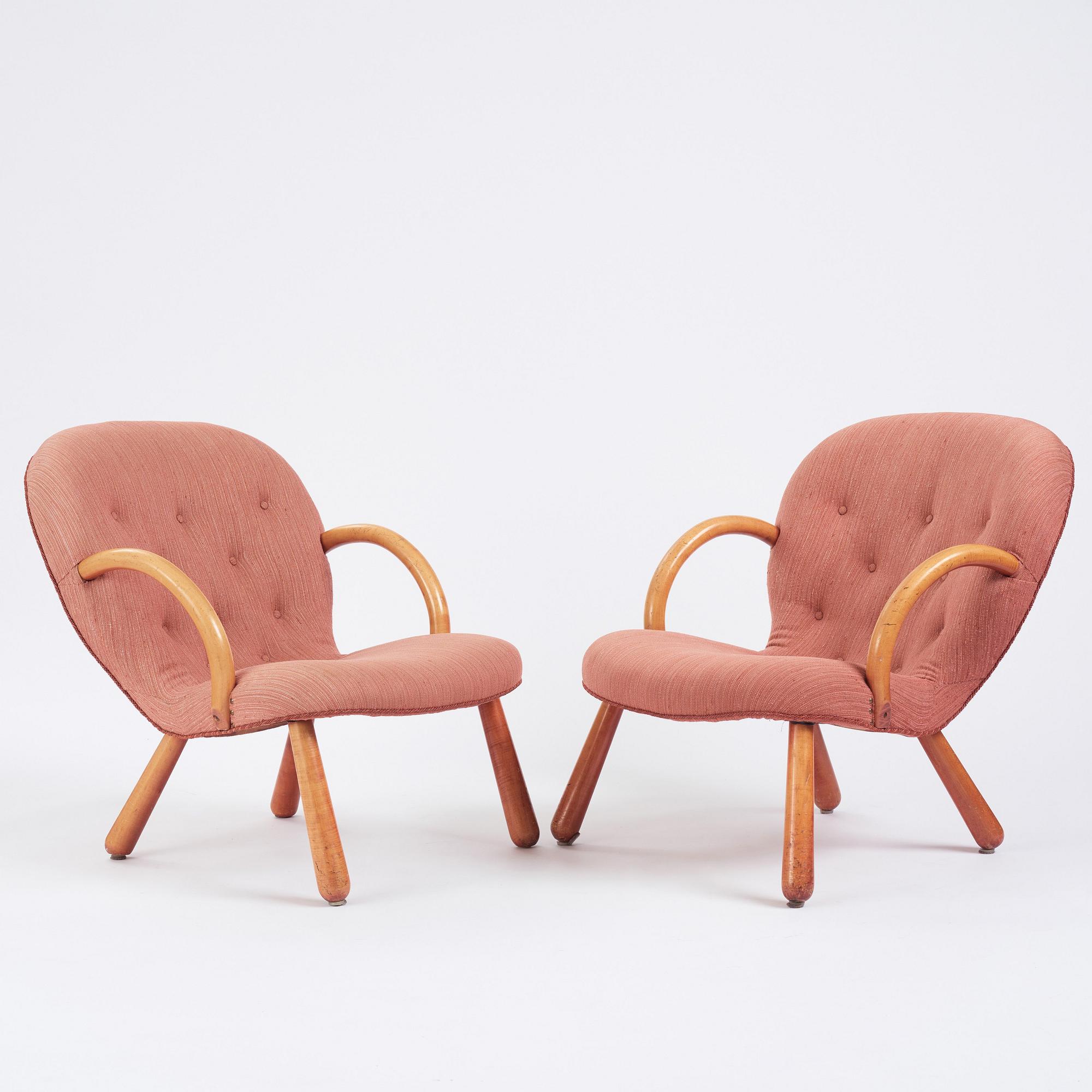 Swedish Modern, a pair of 'Clam Chairs', possibly by Erik Eks Snickerifabrik, probably 1950s.