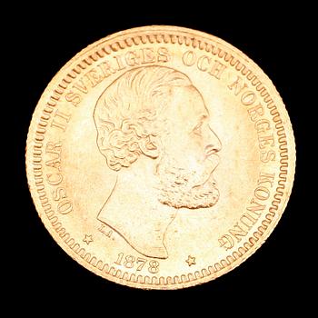 GULDMYNT, 20 kr, Oscar II, 1878. Vikt ca 9 gr.