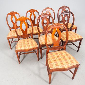 A mid 1900s Gustavian style mahogany 9 pcs dining set.