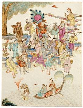 PLAKETT, porslin. Qing dynastin, 1800-tal.