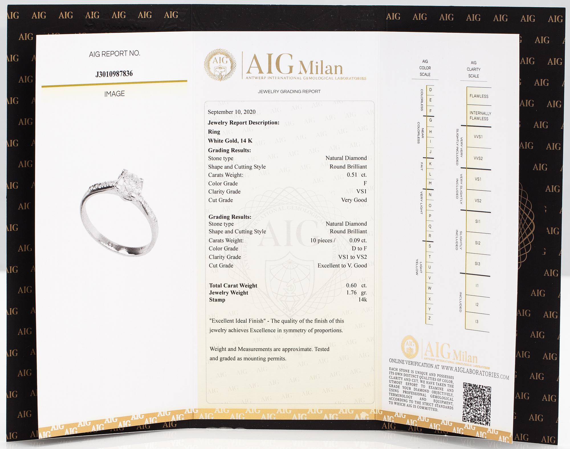 A 14K white gold ring with brilliant-cut diamonds ca. 0.60 ct in total.