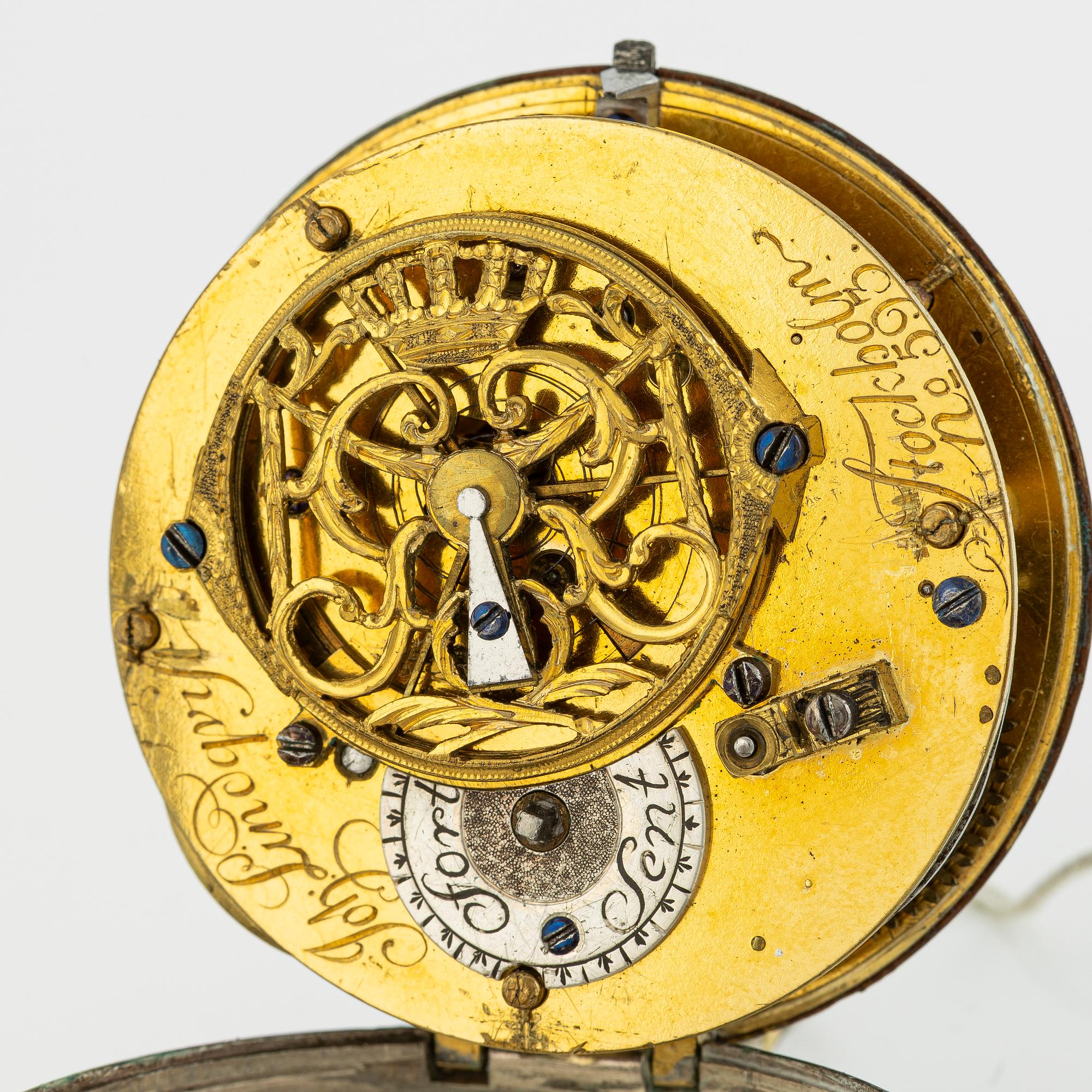 En samling fickur, spindelur, 3 st i silver.