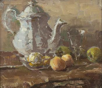 Esther Kjerner, oil on canvas/paper-panel, signed.