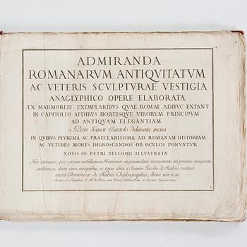 A book with classical Roman illustrations by Giovanni Pietro Bellori, etchings, dated 1693.