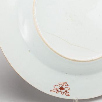 Two chinese porcelain dishes and one plate, 18th century.