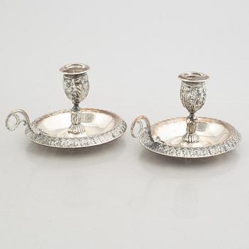 Nattljusstakar, ett par, silver, troligtvis omkring åt 1900/1900-talets första hälft.