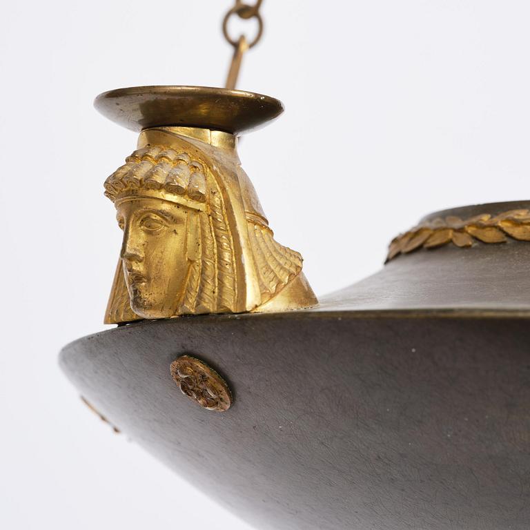 A Swedish Empire 19th century three-light hanging-lamp.