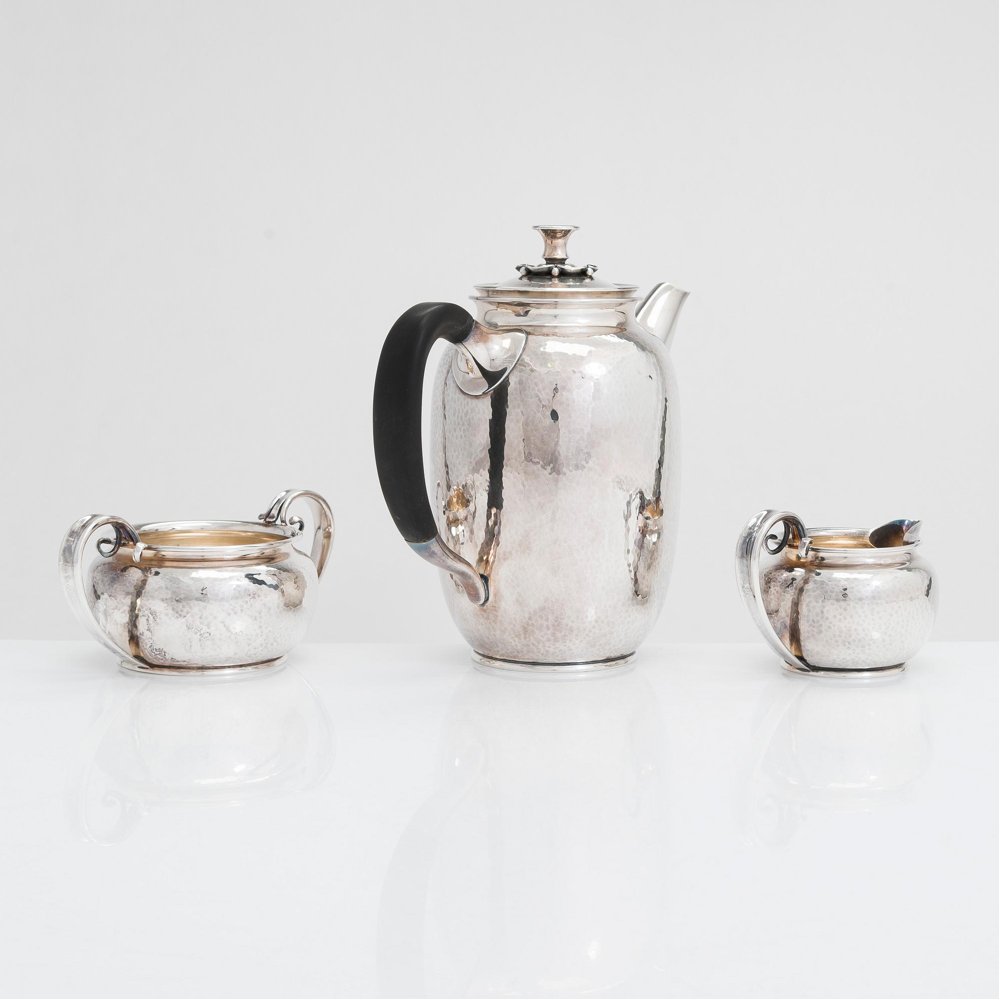 A Cohr three-piece sterling coffee set, Denmark, mid-20th century.