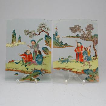 A pair of reverse glass paintings, Qing dynasty.