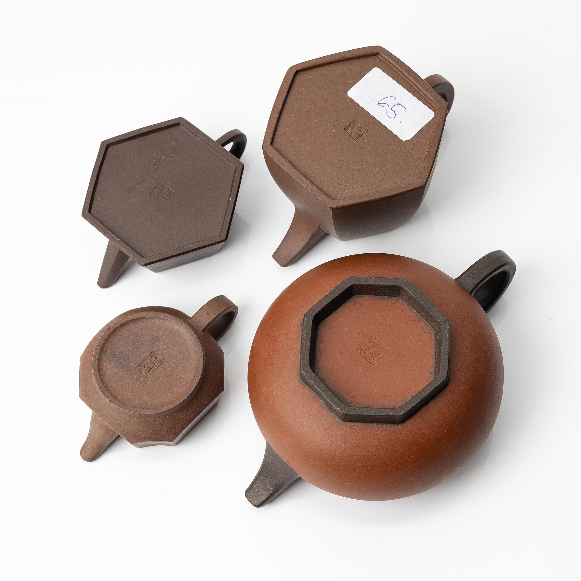A group of four Chinese yixing teapots, 1970/80s.