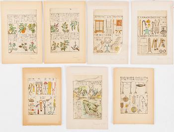 SHEETS from woodblock book, 17 pc, Japan, 19th century.