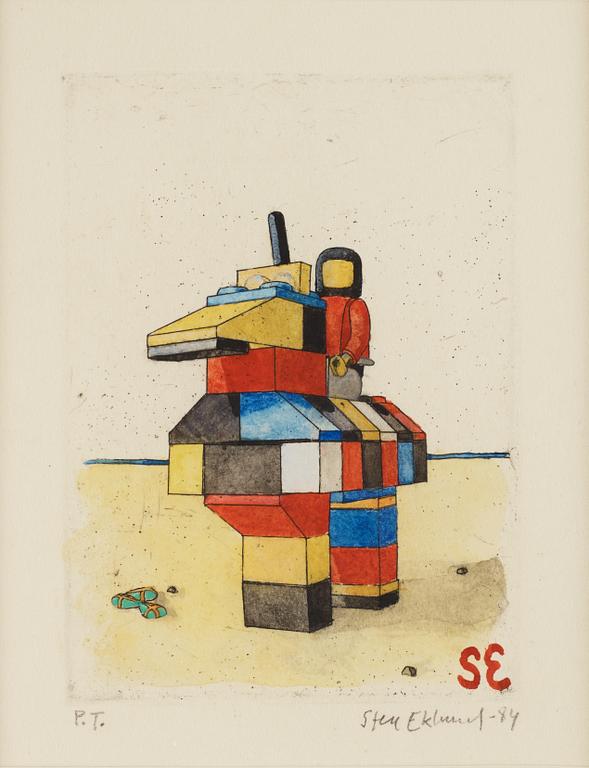 Sten Eklund, etching with watercolour, 1984, signed PT.