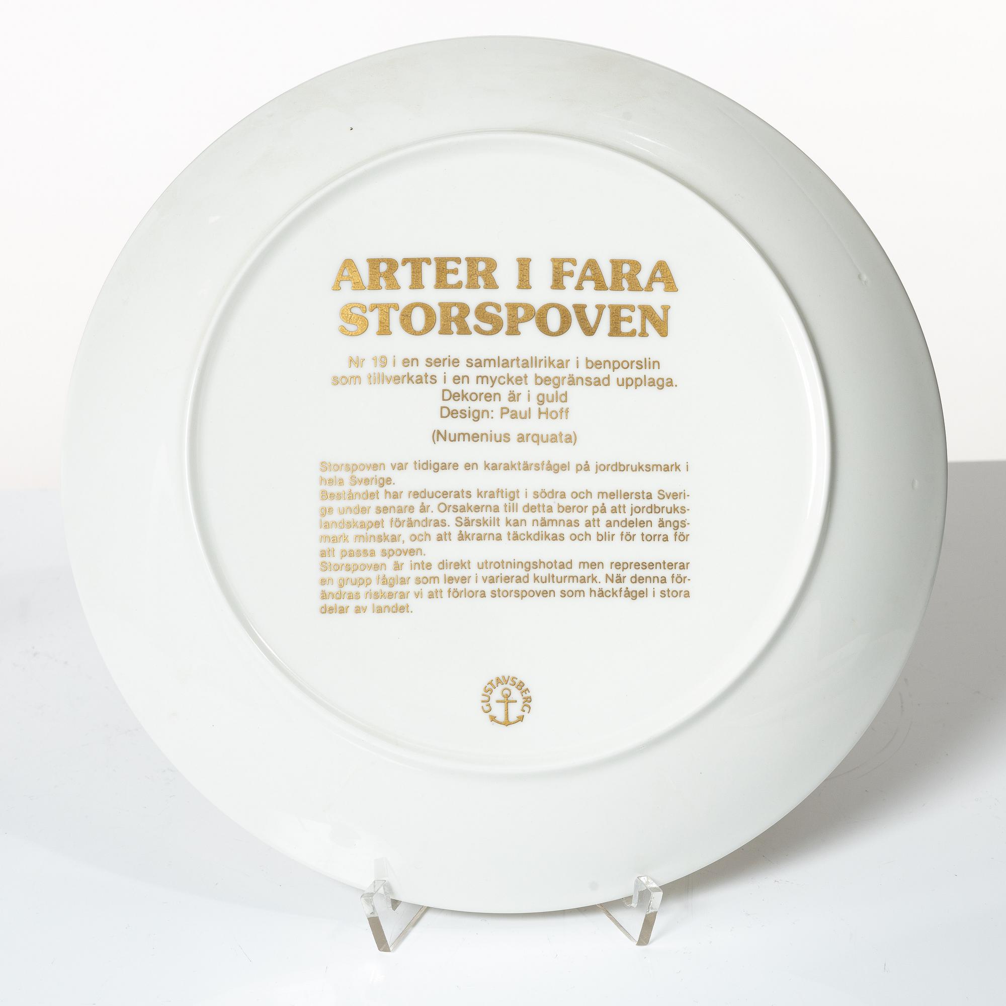 Paul Hoff, 20 plates, 'Arter i fara', Gustavsberg.
