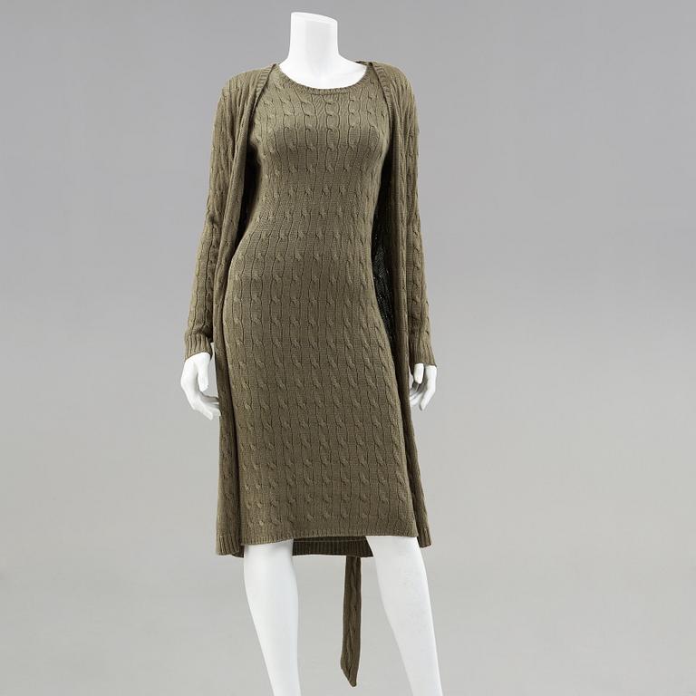 A knitten dress with long cardigan by Ralph Lauren.