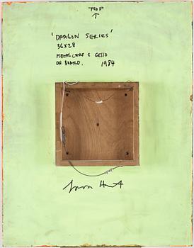 Gordon Hart, signed and dated 1984 on verso. Diptych. Gesso, silver leaf and metal leaf on panel.