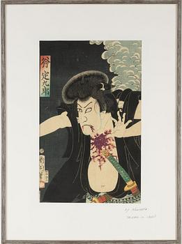 Sharaku, after, "Actor Otani Oniji III as the Manservant Edohei" and Kunichika "Wounded warrior".