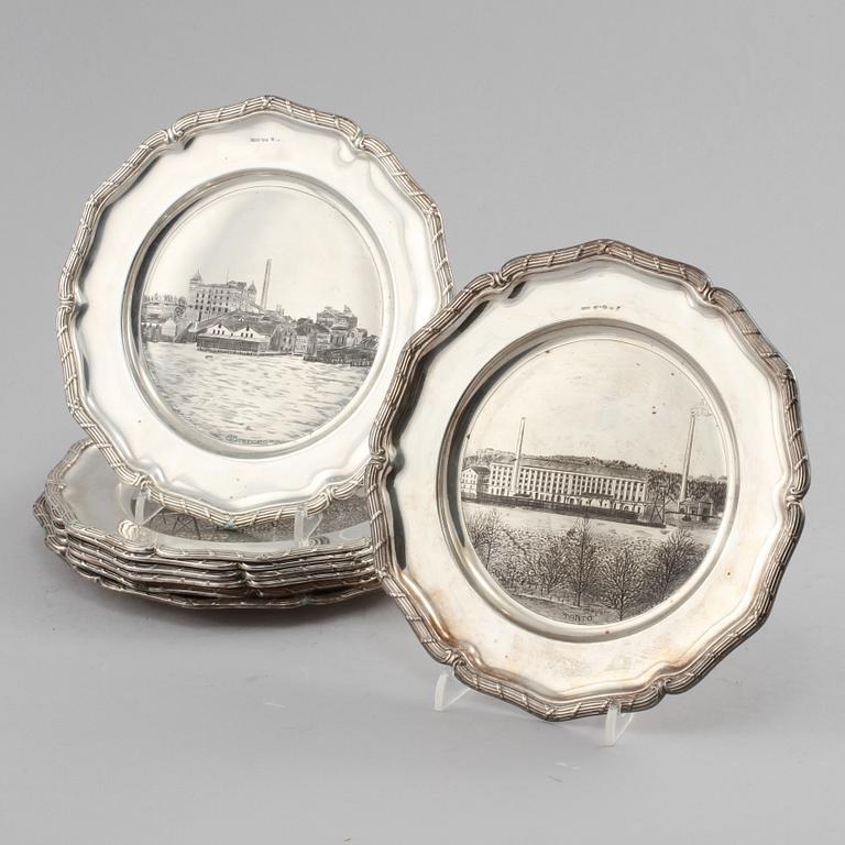 ASSIETTER, 8 st, silver, mestadels G A Dahlgren AB, Malmö,  1900-talets första kvartal. Vikt 1540 g.