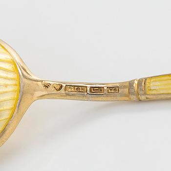 Sugar bowl and spoon, silver and enamel, the bowl by Anita Sarlin. Tillander, Helsinki, 1950.